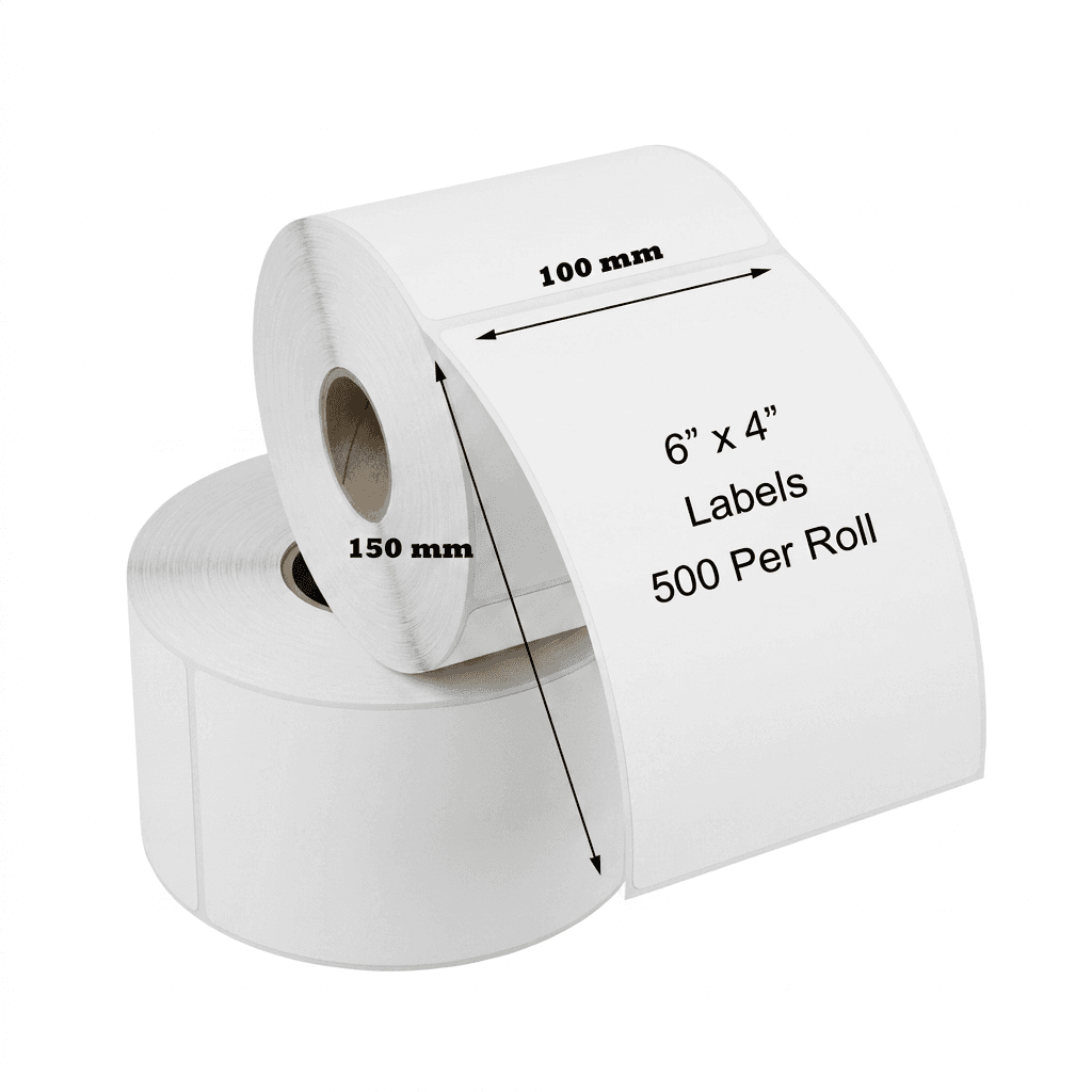 Thermal Label - 4 x 6" (100 x 150mm) - 500 Labels on each roll Roll of 4x6 inch direct thermal shipping labels for e-commerce packaging
