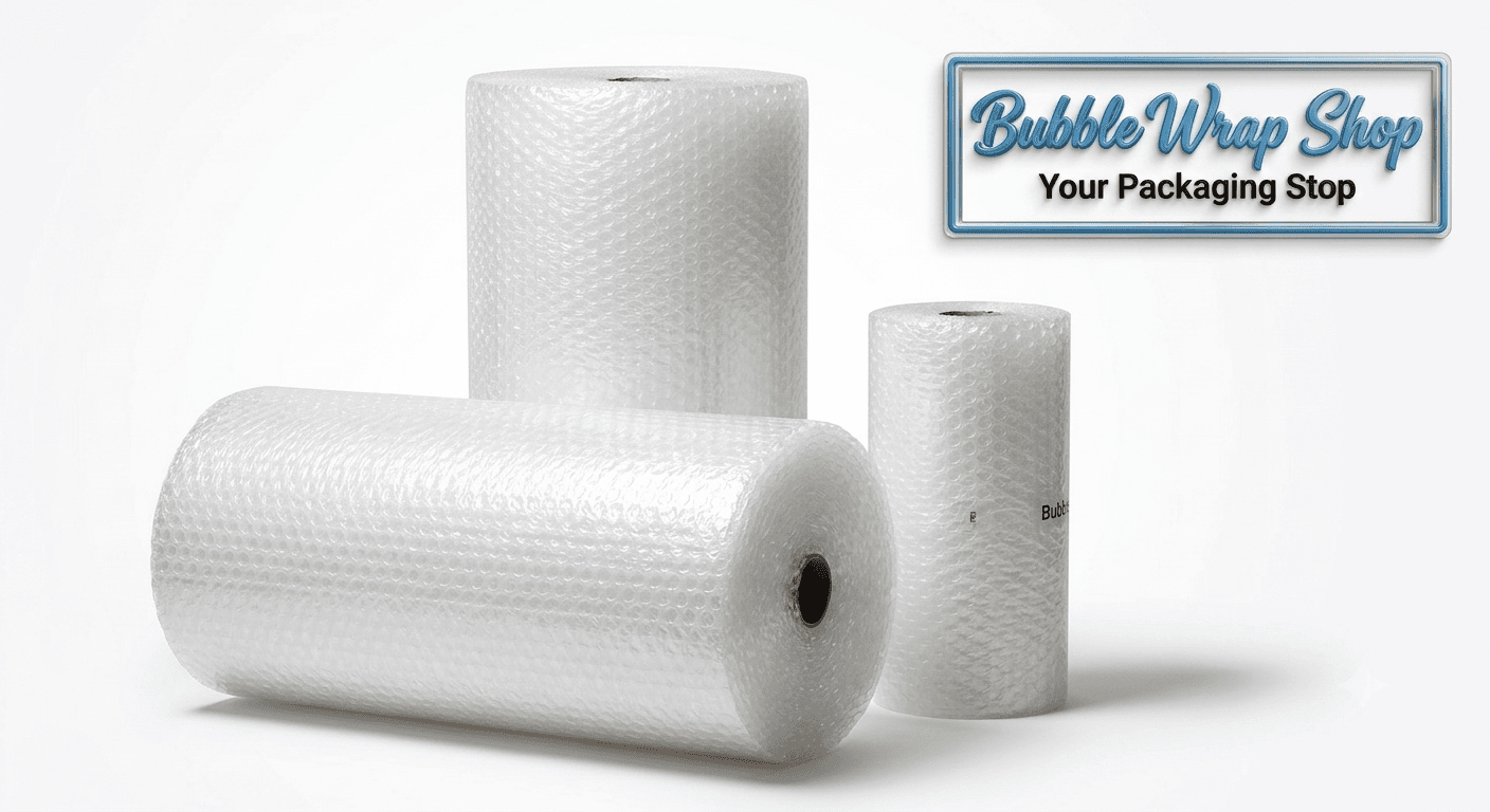 Small Bubble Wrap - (50m, 100m) - 10mm Bubble 50m, 100m roll of small 10mm bubble wrap for e-commerce shipping and protective packaging UK