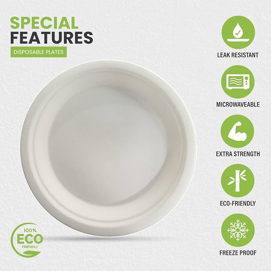 Z PLATES 7 inch 18cm Elite white biodegradable plates in a bulk 100 pack for catering UK